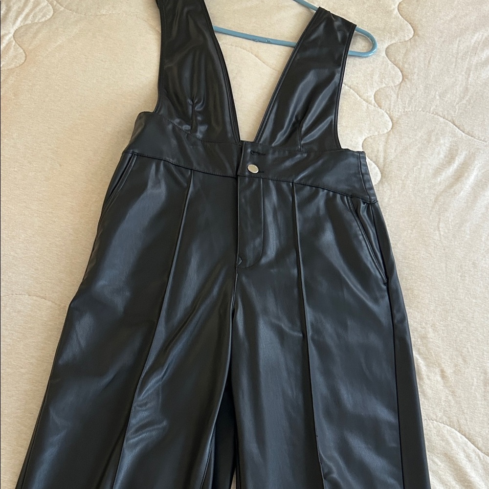 Zara Black Faux Leather Jumpsuit full leather jumpsuit by Zara